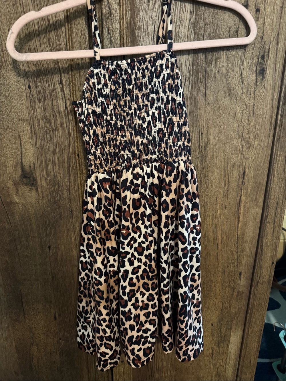 Amazon Girls Leopard Smocked Sundress in Cream, Brown & Black